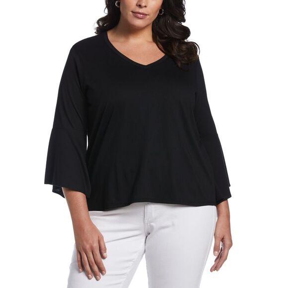 Plus Size Knit V-neck Ruffle Top - Picture 1 of 1